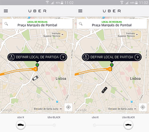 UberX ou UberBlack? Utilizador pode ver no smartphone quais os motoristas perto de si.